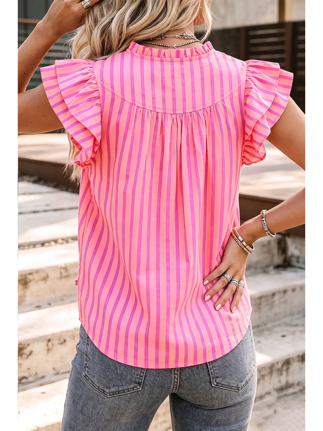 Split Neck Ruffled  Blouse