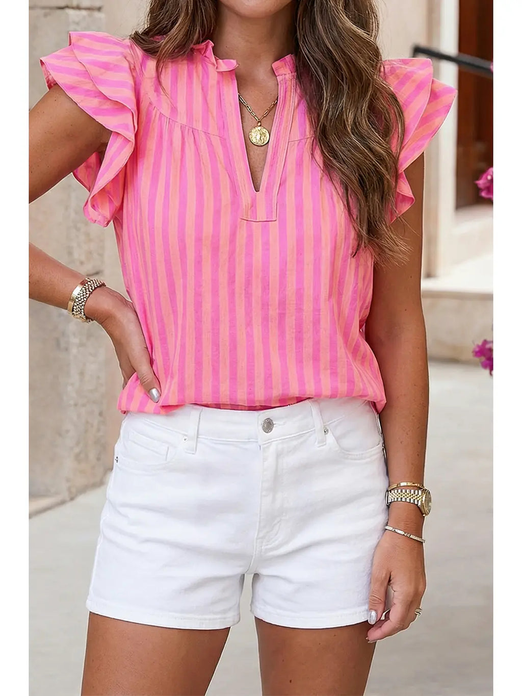 Split Neck Ruffled  Blouse