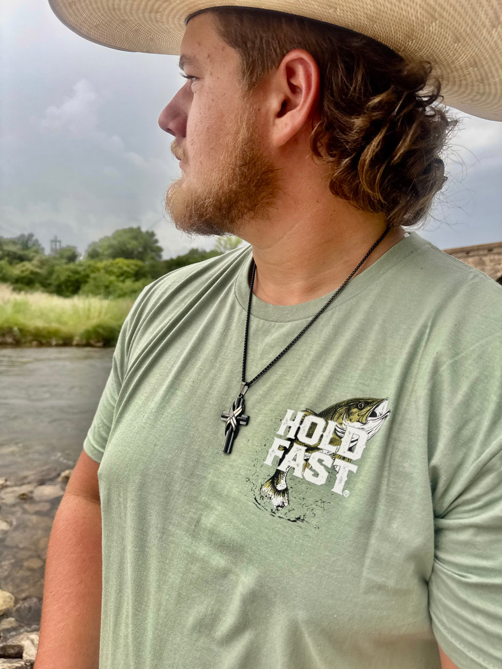 Hold Fast Mens Necklace Wrapped Flag Cross