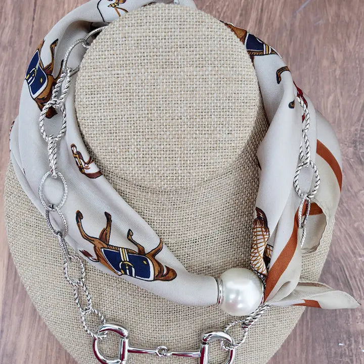 TIPI Saddle Society Taupe & Silvertone Double Scarf Necklace Set